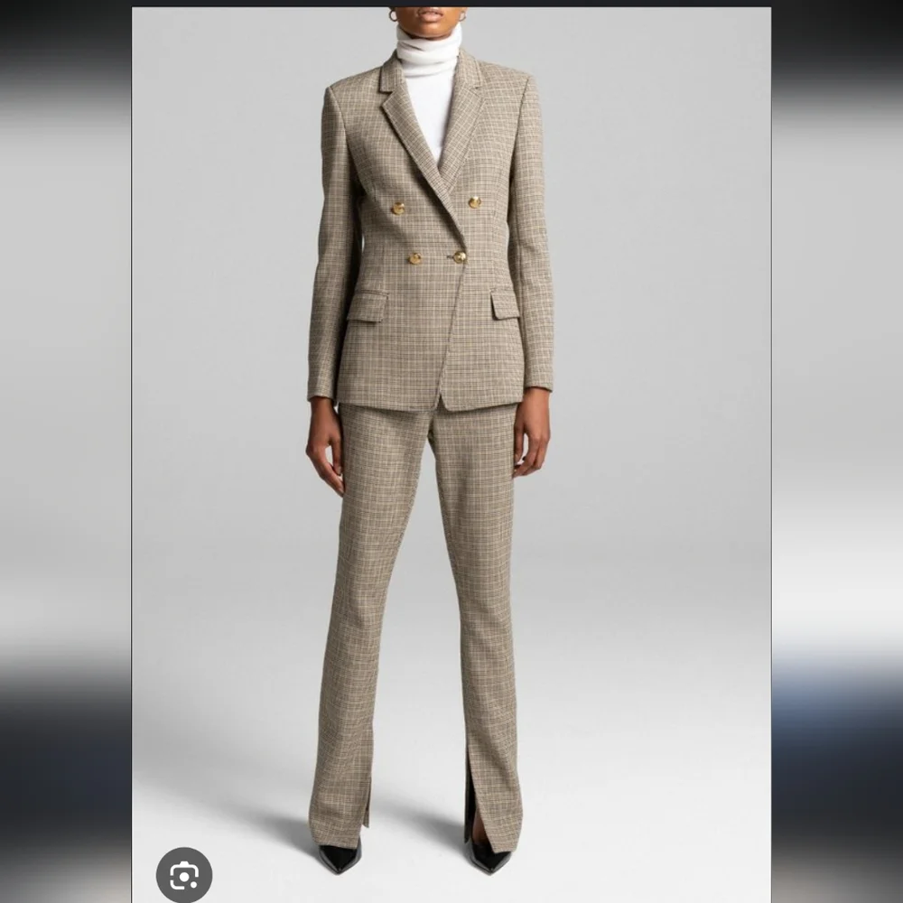 A.L.C. Javier Tan & Navy Plaid Split Hem Trousers Dress Pant Size 2 Waist 15" - Picture 15 of 15